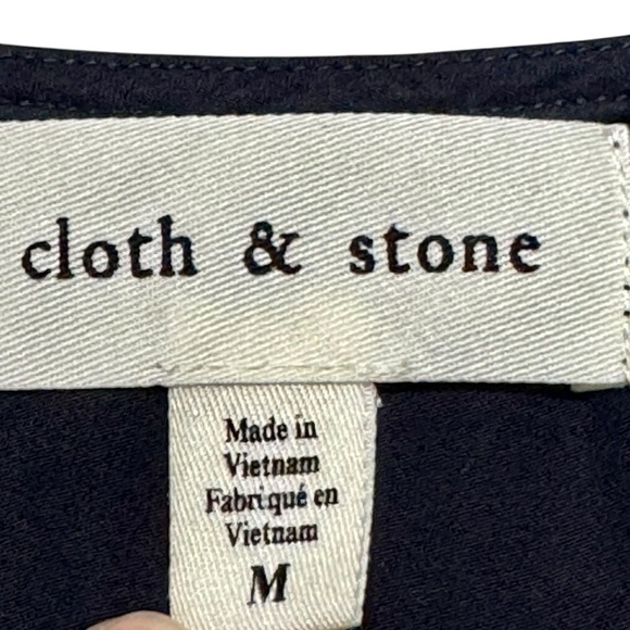 Cloth & Stone Button Down Tie Waist Boxy Lightweight Navy Blue Short Sleeve Top - Picture 8 of 9